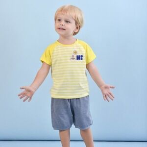 NWT AiMama Mike short sleeve t-shirt‎ yellow/white stripe Hi 12 months